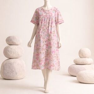 Vintage Y2K  Leisure Life Floral House Dress House Cottage Snap Button Size M